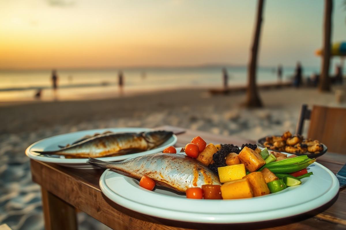 Poisson braisé servi en bord de mer à Fidjrossé, Cotonou